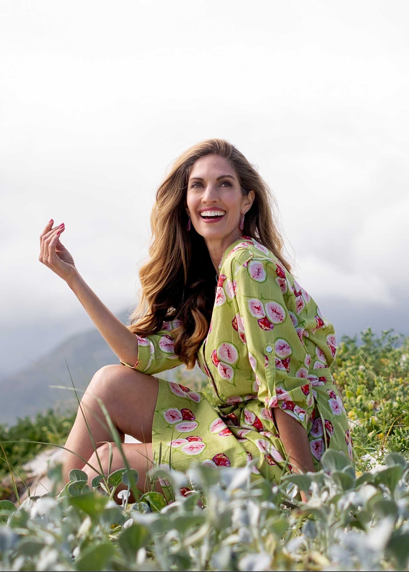 Mandarin Collar Dress in Green Fig
