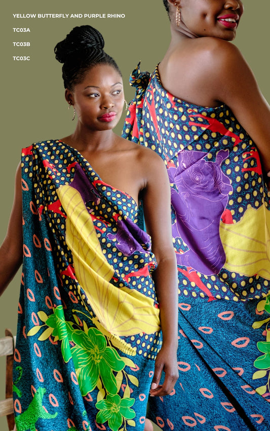 The Luxury Scarf Collection – Yellow Butterfly and Purple Rhino