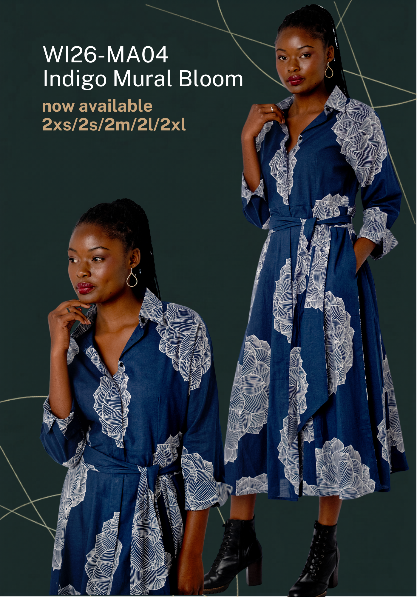 Marigold Midi Shirt Dress – Indigo Mural Bloom