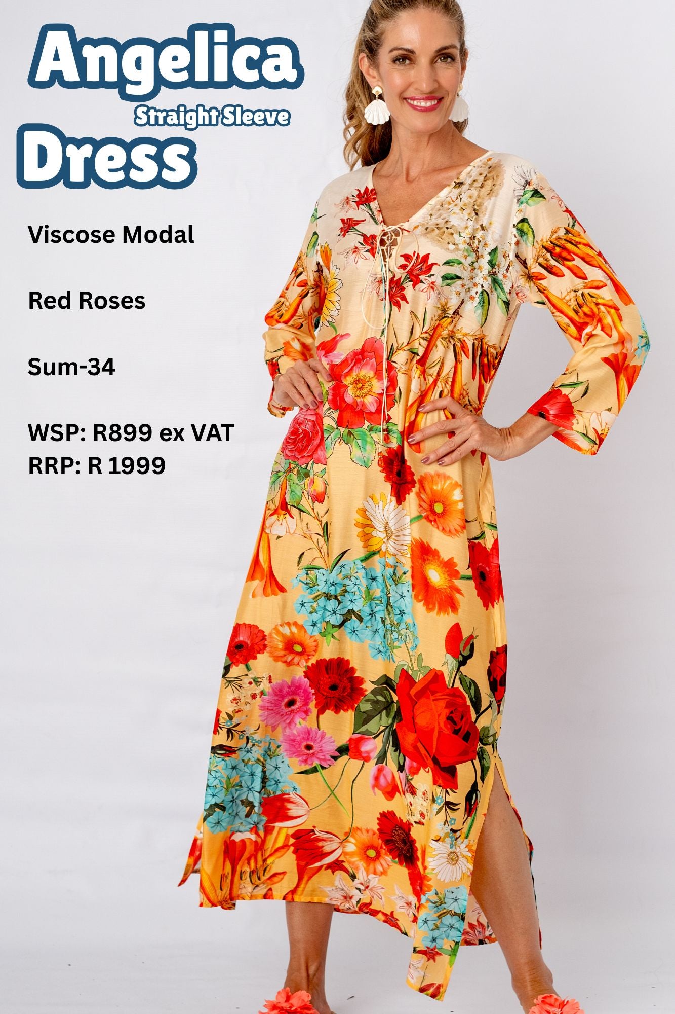 The Angelica Dress in Straight Sleeve in Red Rose