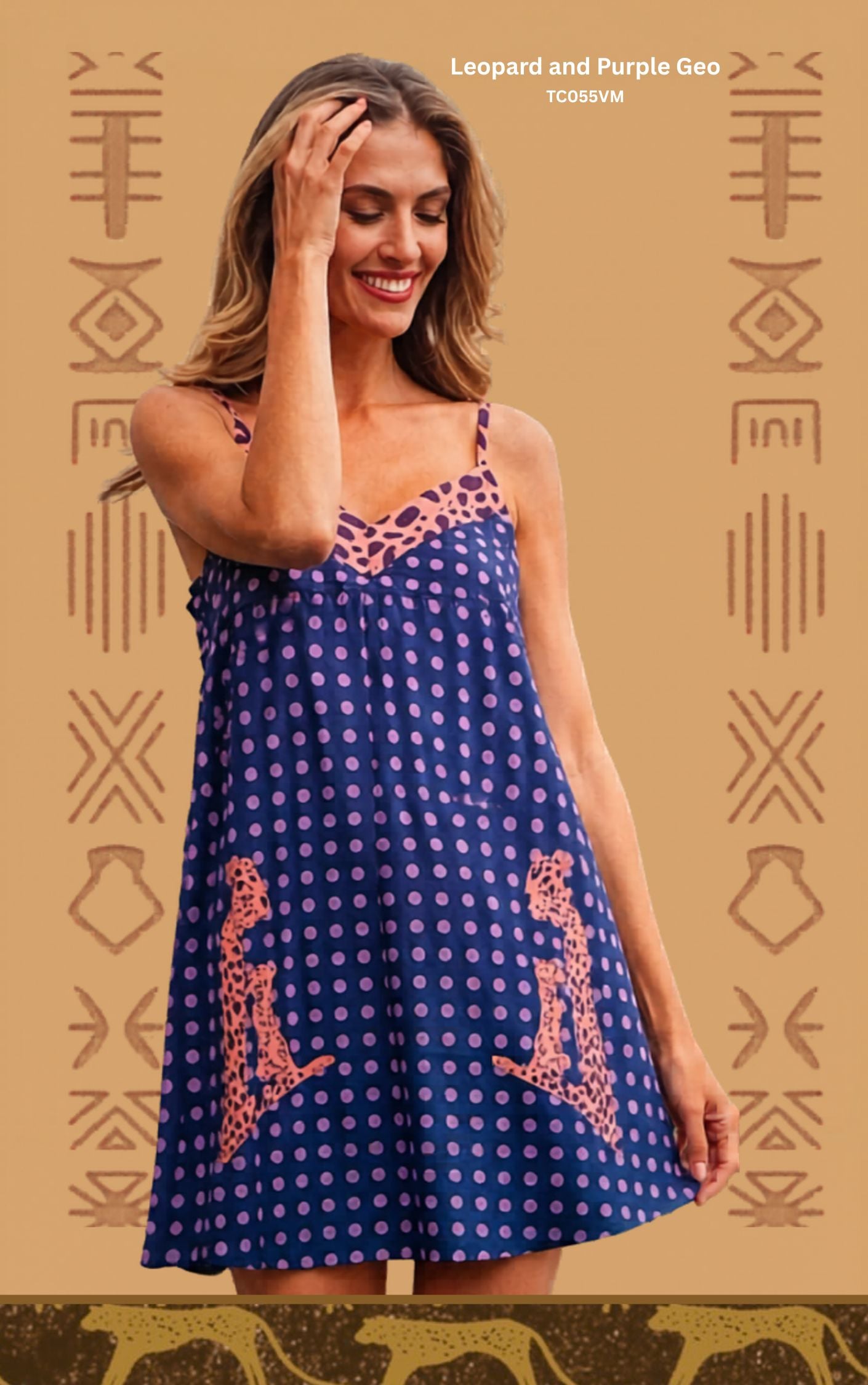 The Thandi Cami Nightie – Leopard and Purple Geo TC055