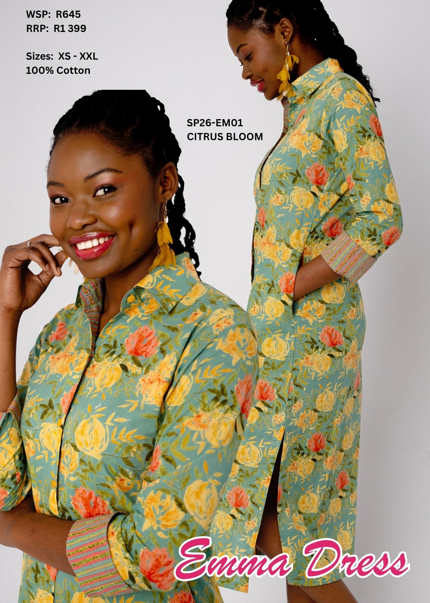 Emma Cotton Shirt Dress – Citrus Bloom