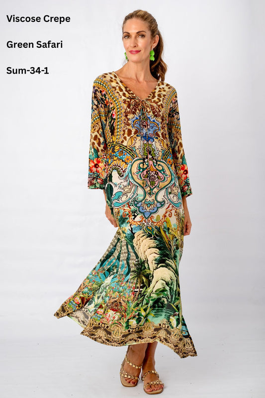The Angelica Dress in Straight Sleeve in Green Safari