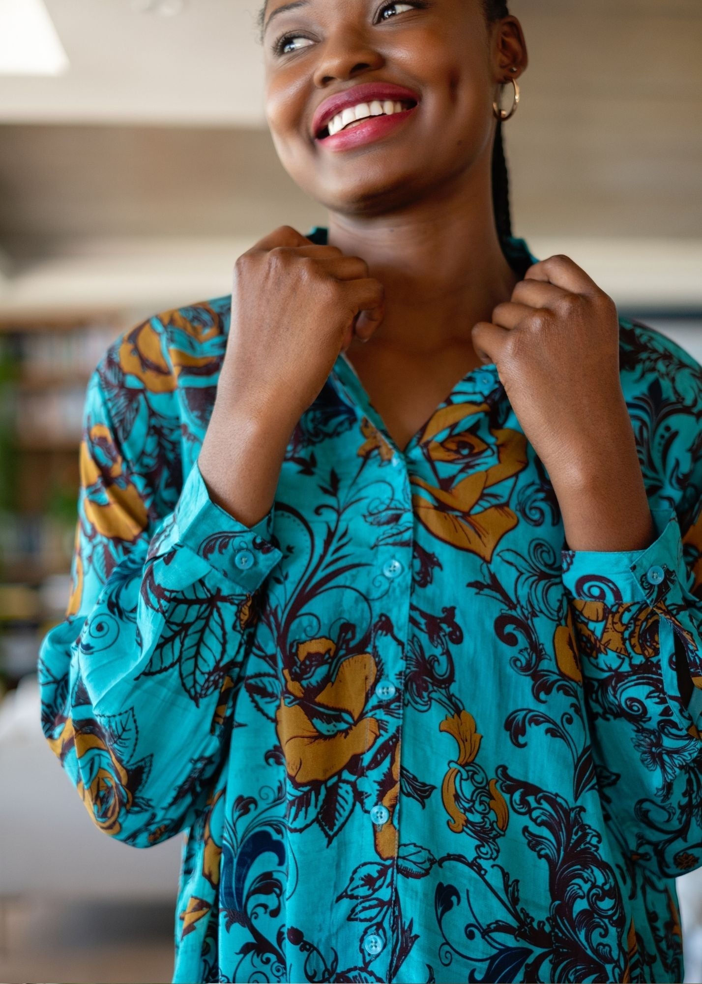 Sienna Button down blouse in Turquoise Rose
