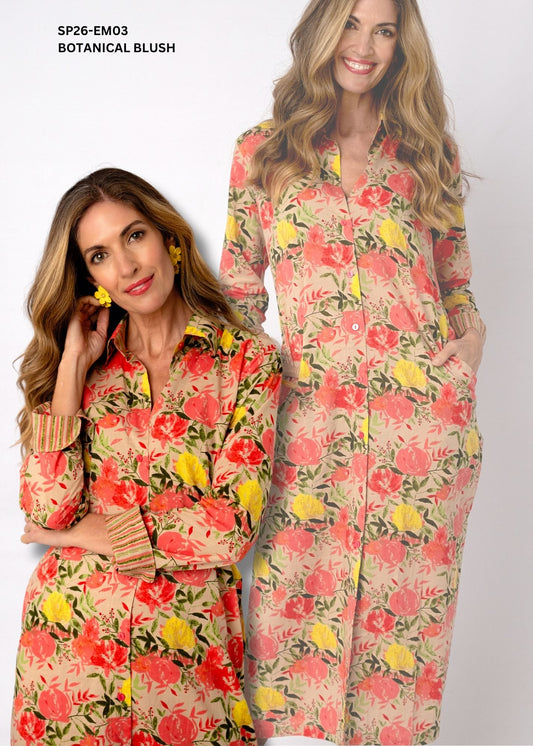 Emma Cotton Shirt Dress – Botanical Blush