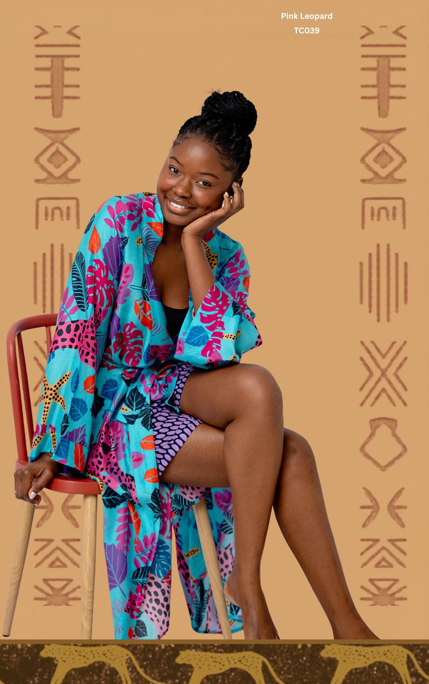 The Thandi Luxury Kimono Kaftan  – Pink Leopard TC039