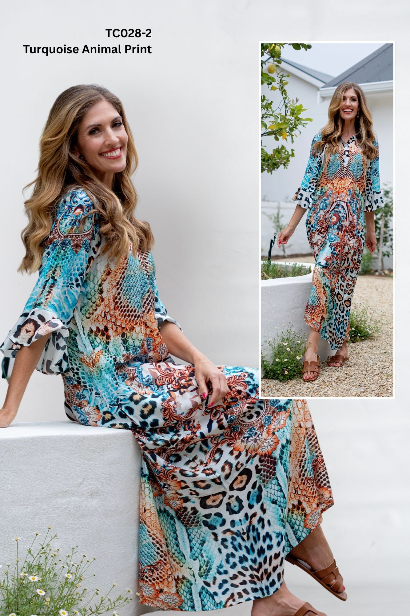 Jubilee Dress – Turquoise Animal Print