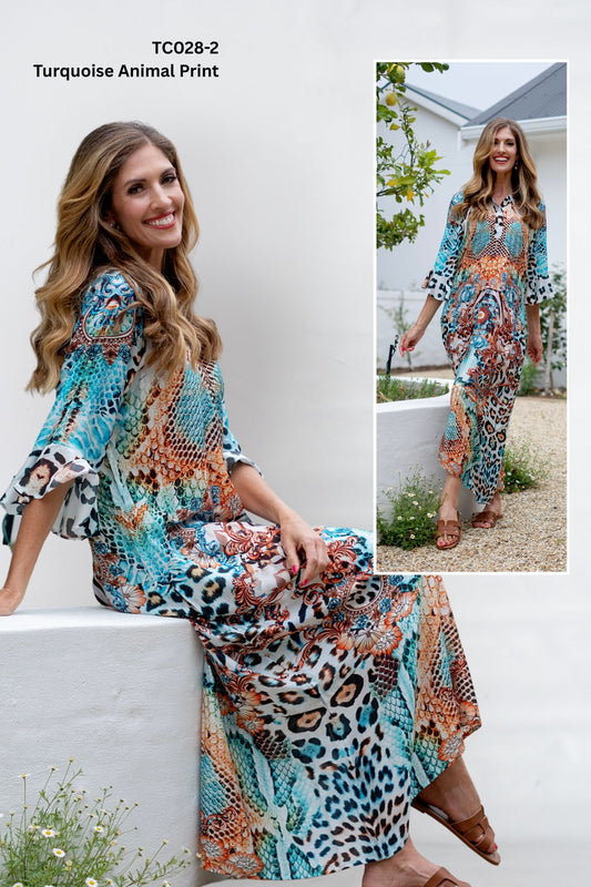 Jubilee Dress – Turquoise Animal Print