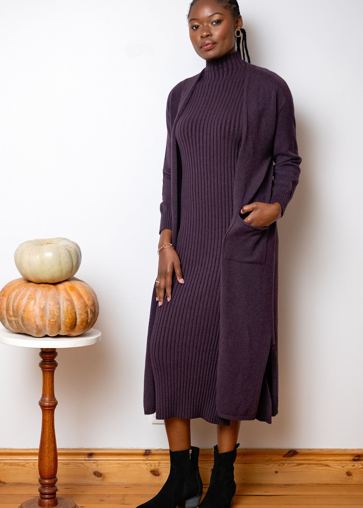 Urban Cozi Longline Open-Front Knit Cardigan Jacket in Bordeaux