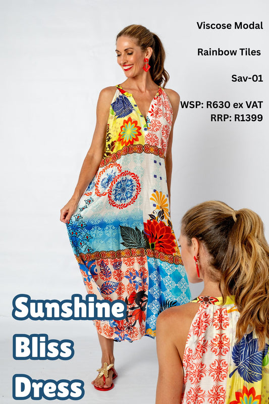 Sunshine Bliss Dress in Rainbow Tiles