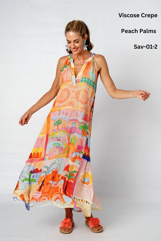 Sunshine Bliss Dress in Peach Palms