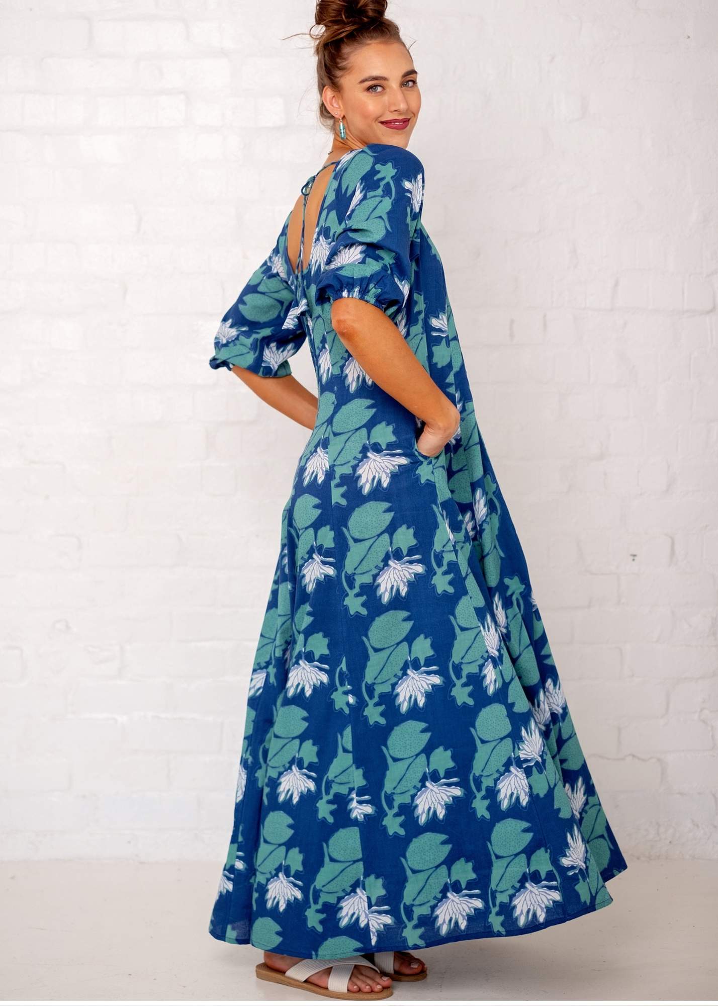 Tamsyn Dress,  Blue, White and Turquoise Print