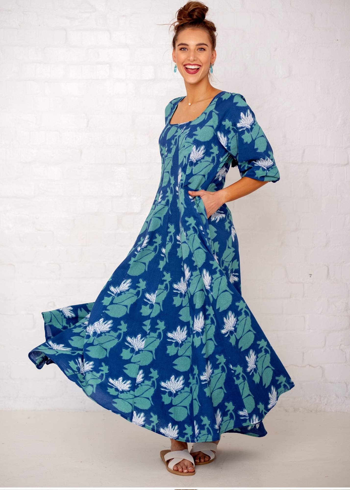 Tamsyn Dress,  Blue, White and Turquoise Print