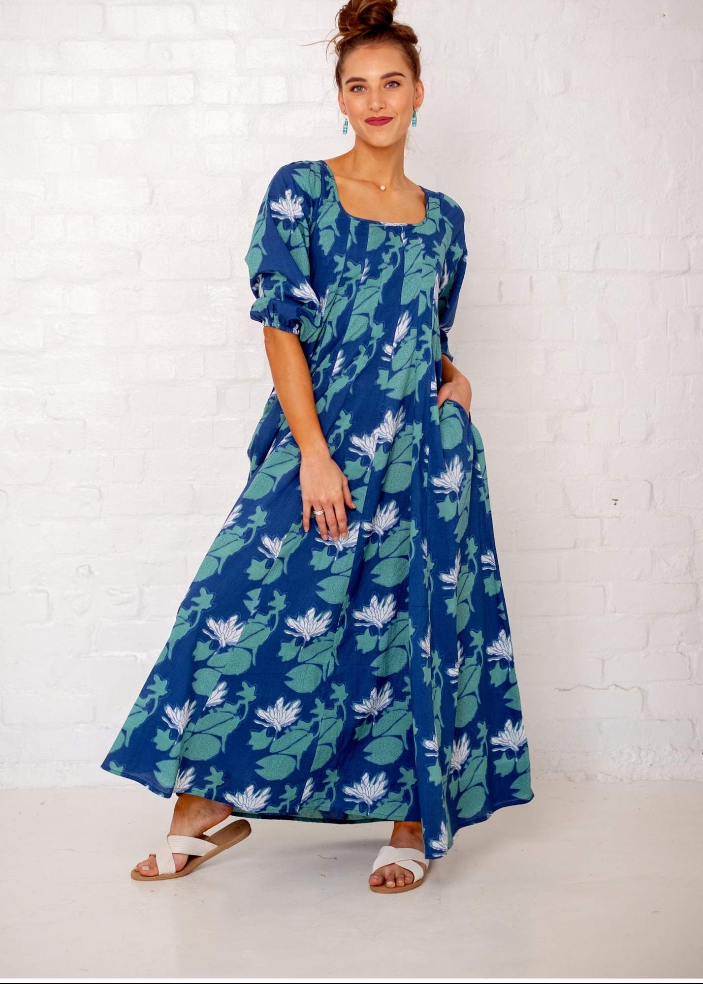 Tamsyn Dress,  Blue, White and Turquoise Print