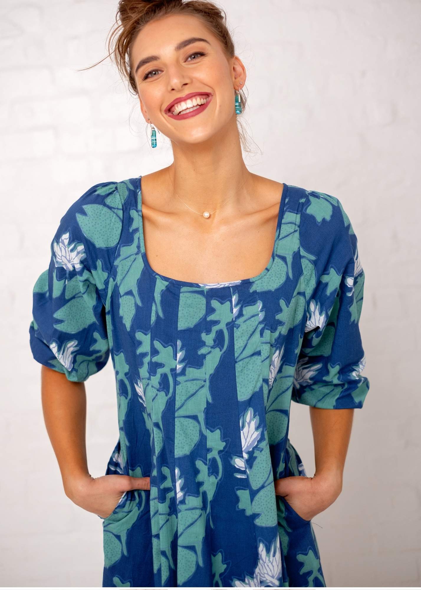Tamsyn Dress,  Blue, White and Turquoise Print