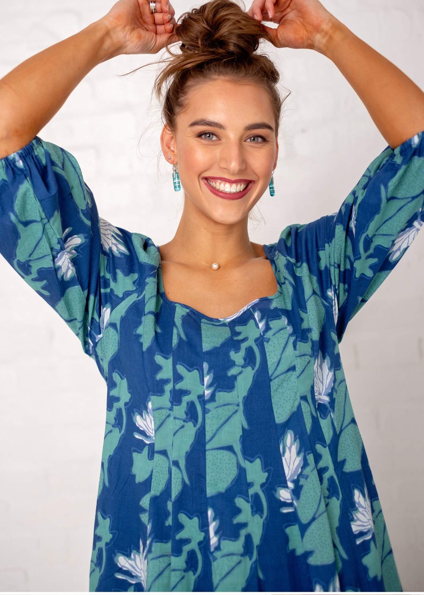 Tamsyn Dress,  Blue, White and Turquoise Print