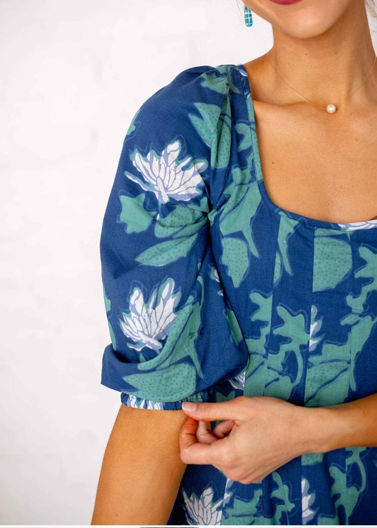 Tamsyn Dress,  Blue, White and Turquoise Print