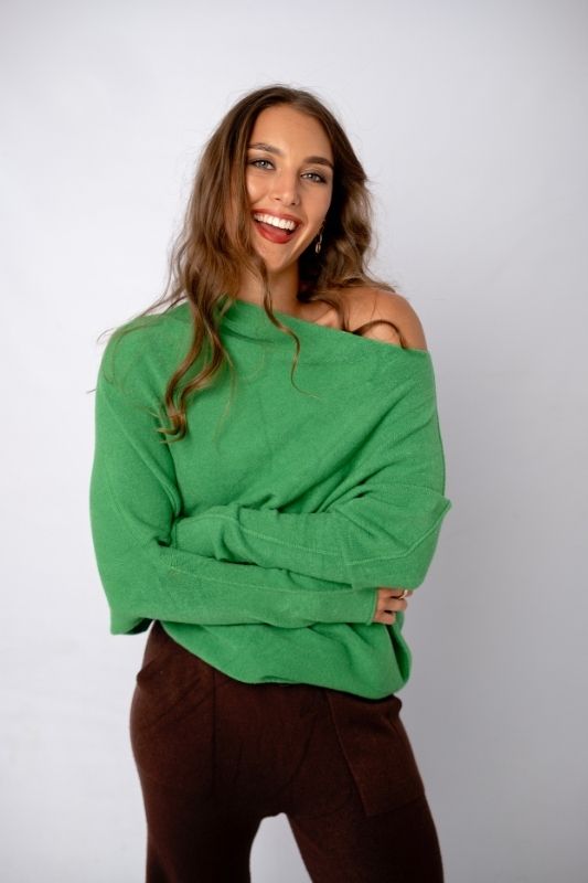 Urban Cozi Asymmetrical Sweater in `Lush Green