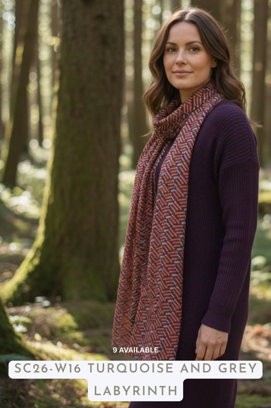 Winter Scarf Turquoise and Grey Labyrinth