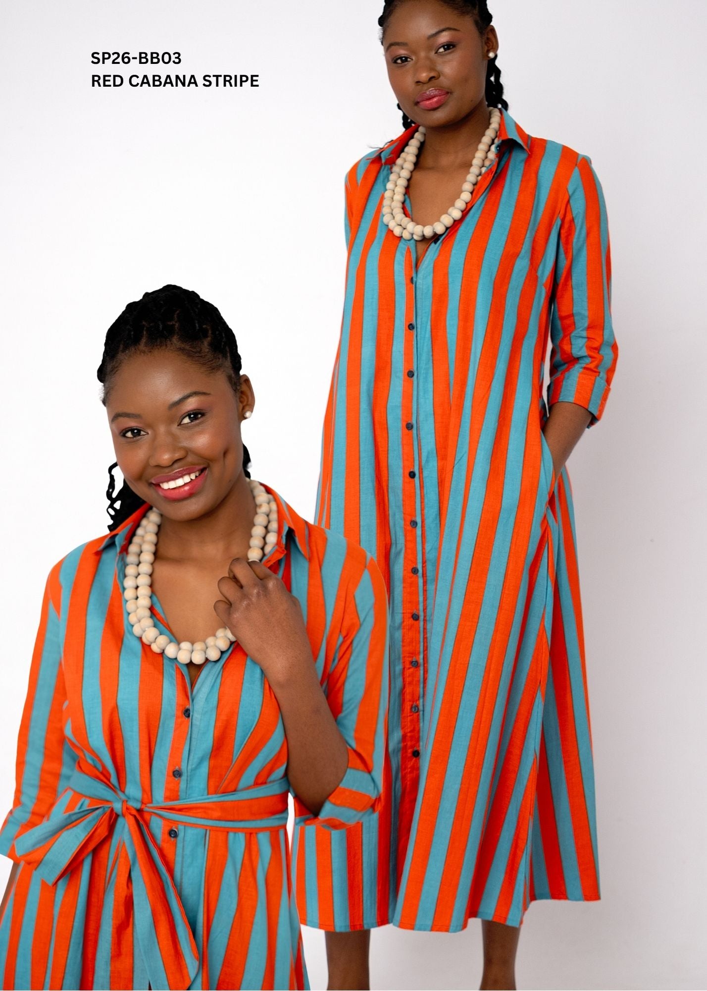 Betty Button Cotton Maxi Dress – Red Cabana Stripe