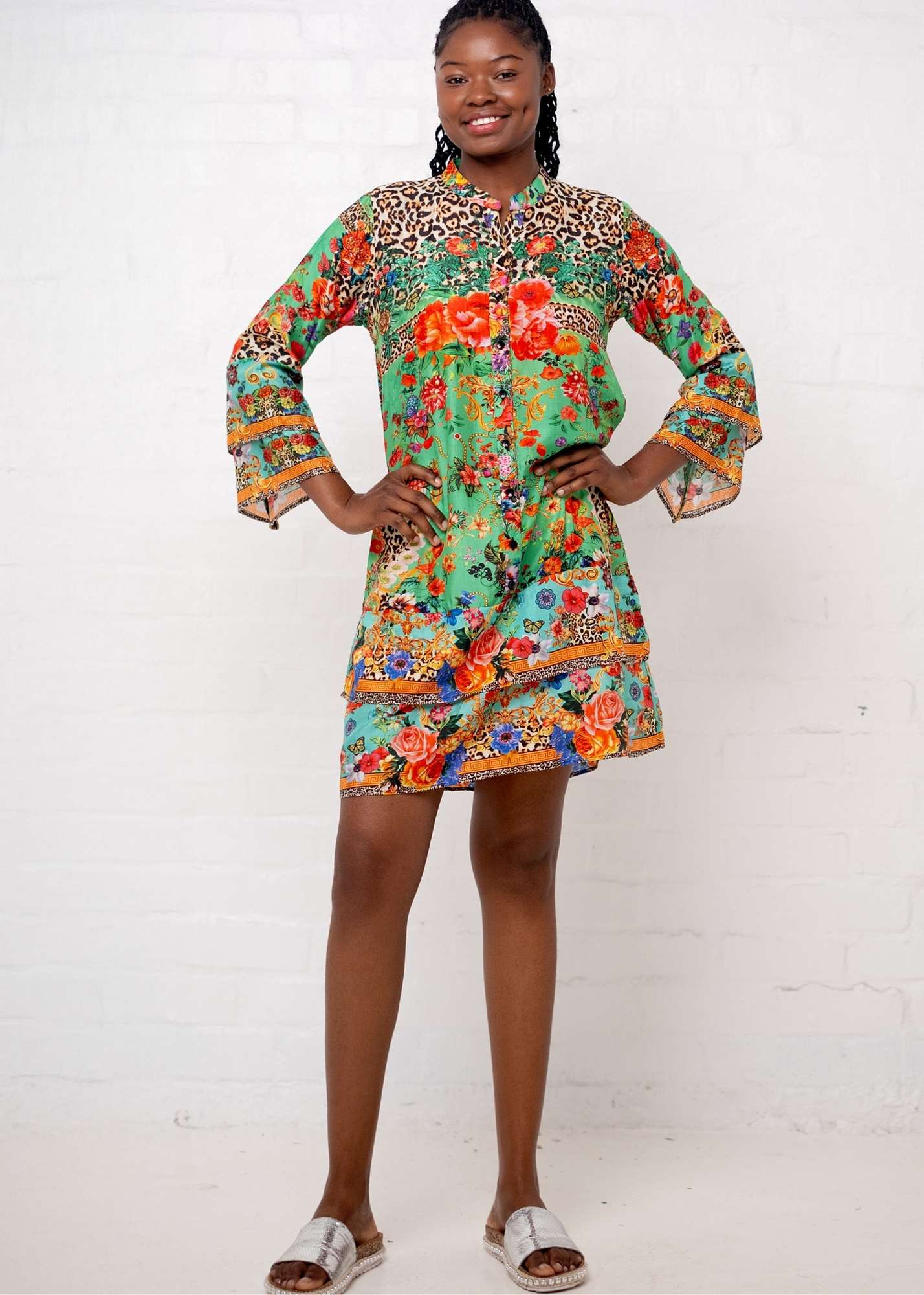 Symphony Dress in Green Animal and Flower Print