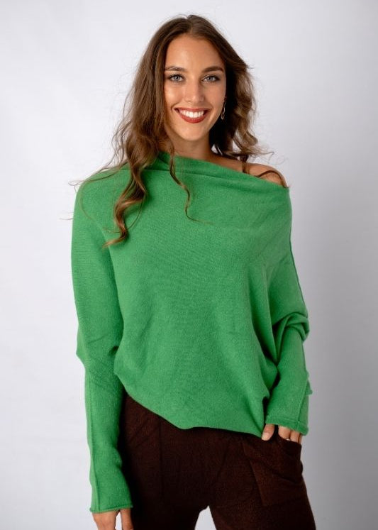 Urban Cozi Asymmetrical Sweater in `Lush Green