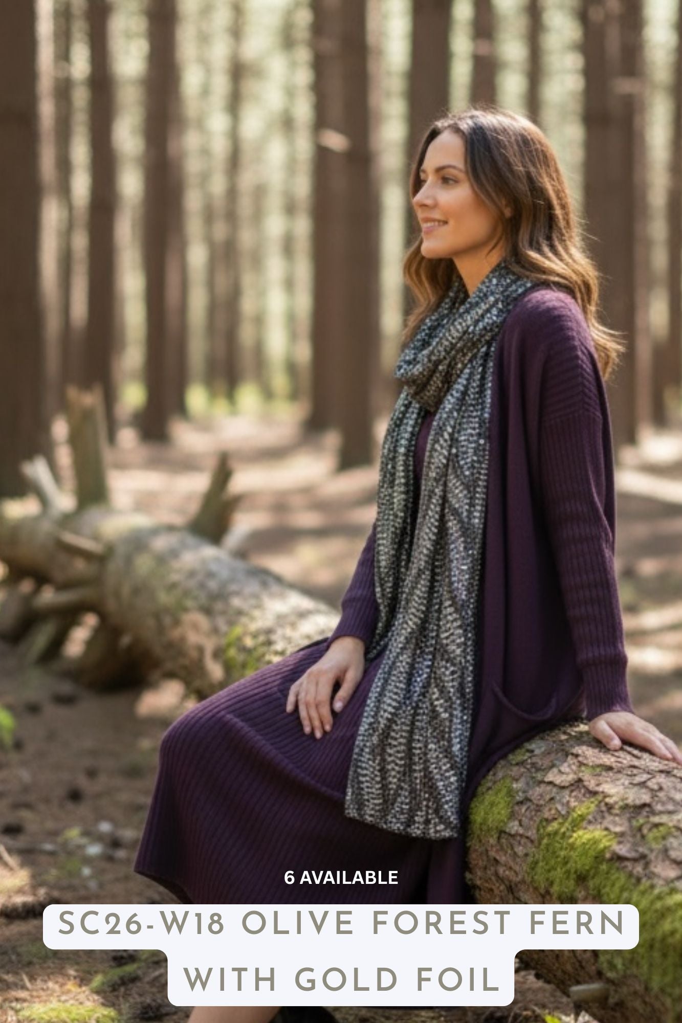 Winter Scarf Olive Forest Fern with Gold Foil