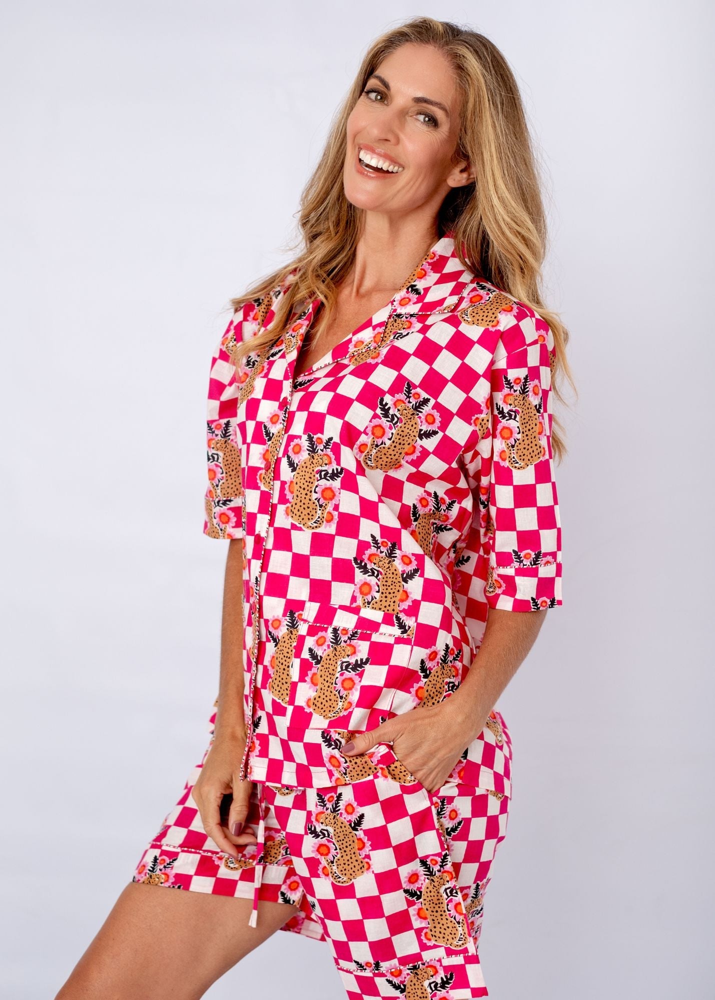 PJ Set Short Sleeve Short Pants in Cotton Candy Cheetah