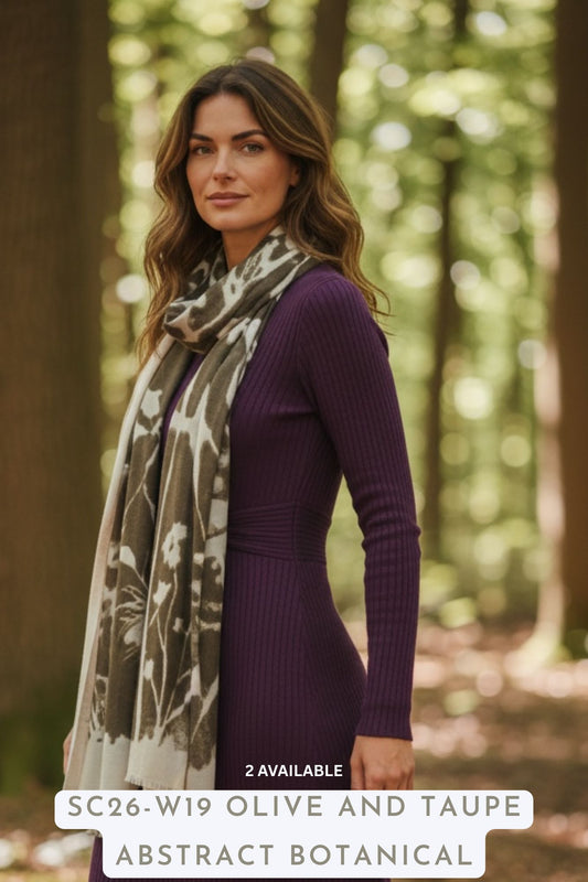 Winter Scarf Olive and Taupe Abstract Botanical