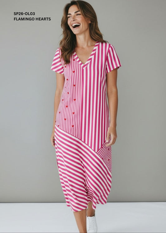 Olivia Cotton Midi Dress – Flamingo Hearts