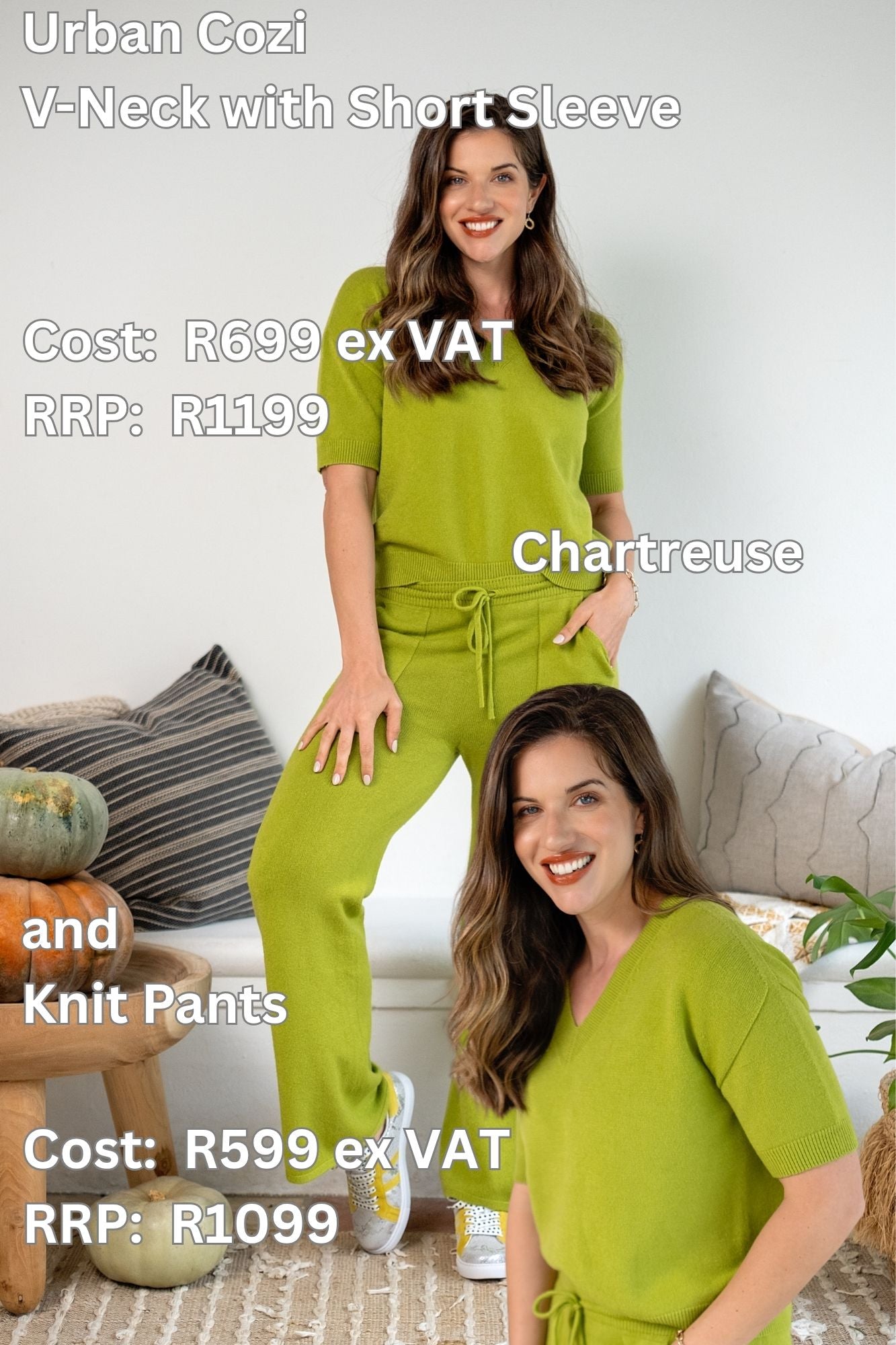 Urban Cozi V-Neck Short Sleeve Knit Top in Chartreuse