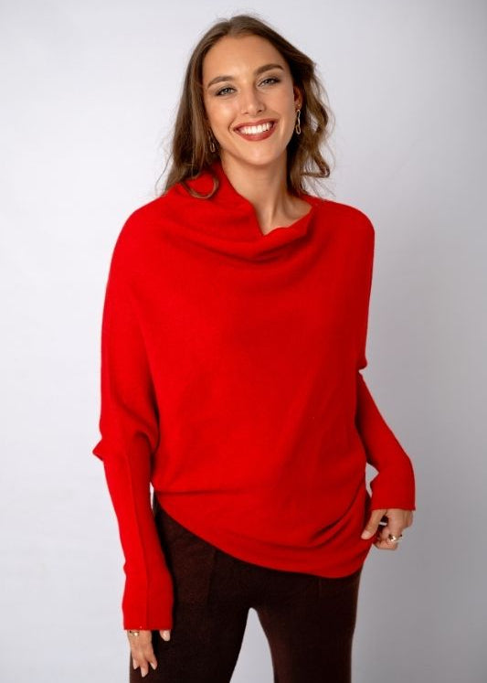 Urban Cozi Asymmetrical Sweater in Red