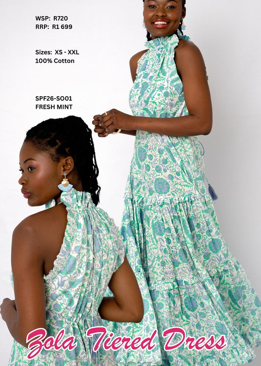 Zola Tiered Cotton Halter Dress – Fresh Mint