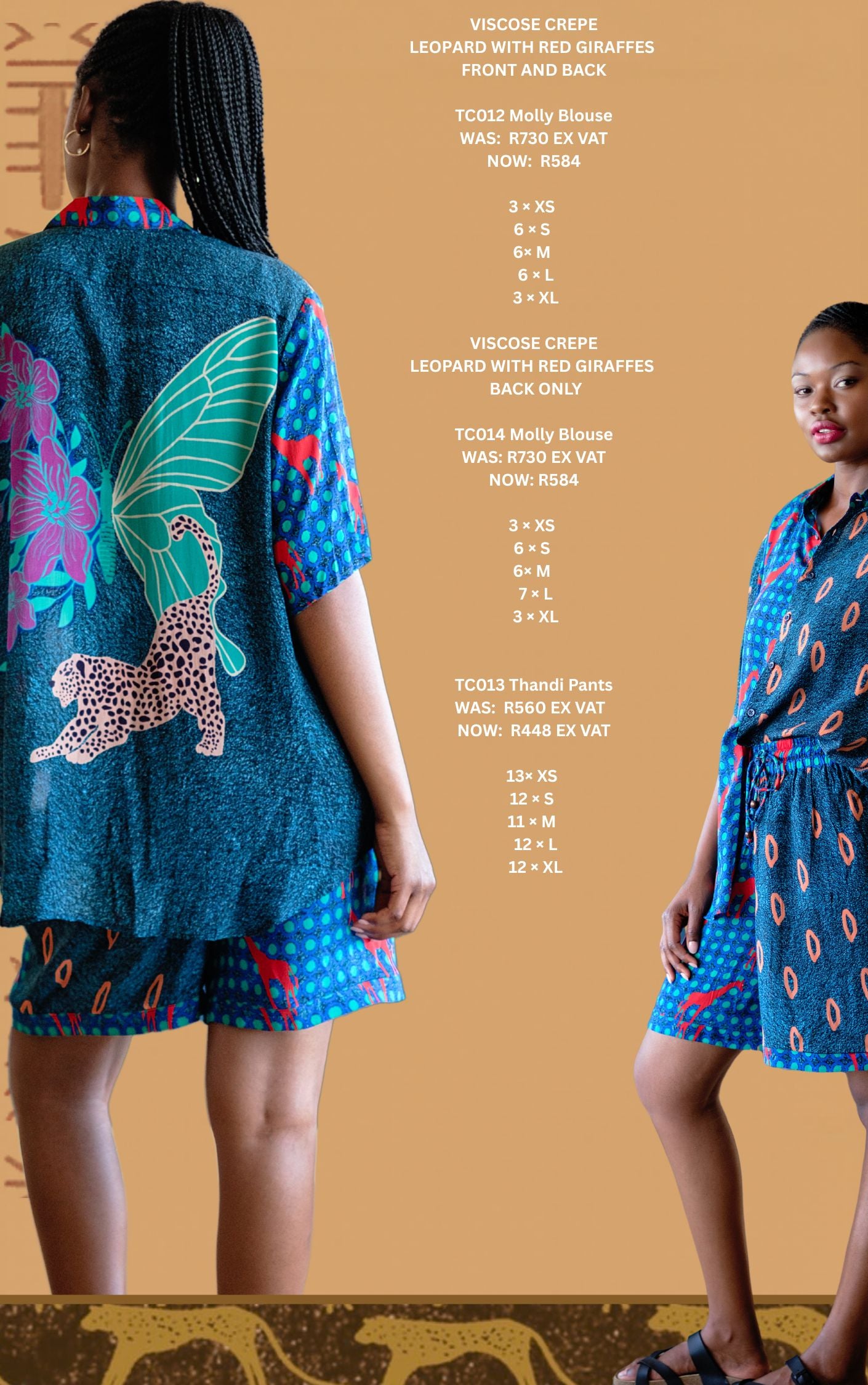 The Molly Blouse & Thandi Pants Outlet Set – Leopard with Red Giraffes