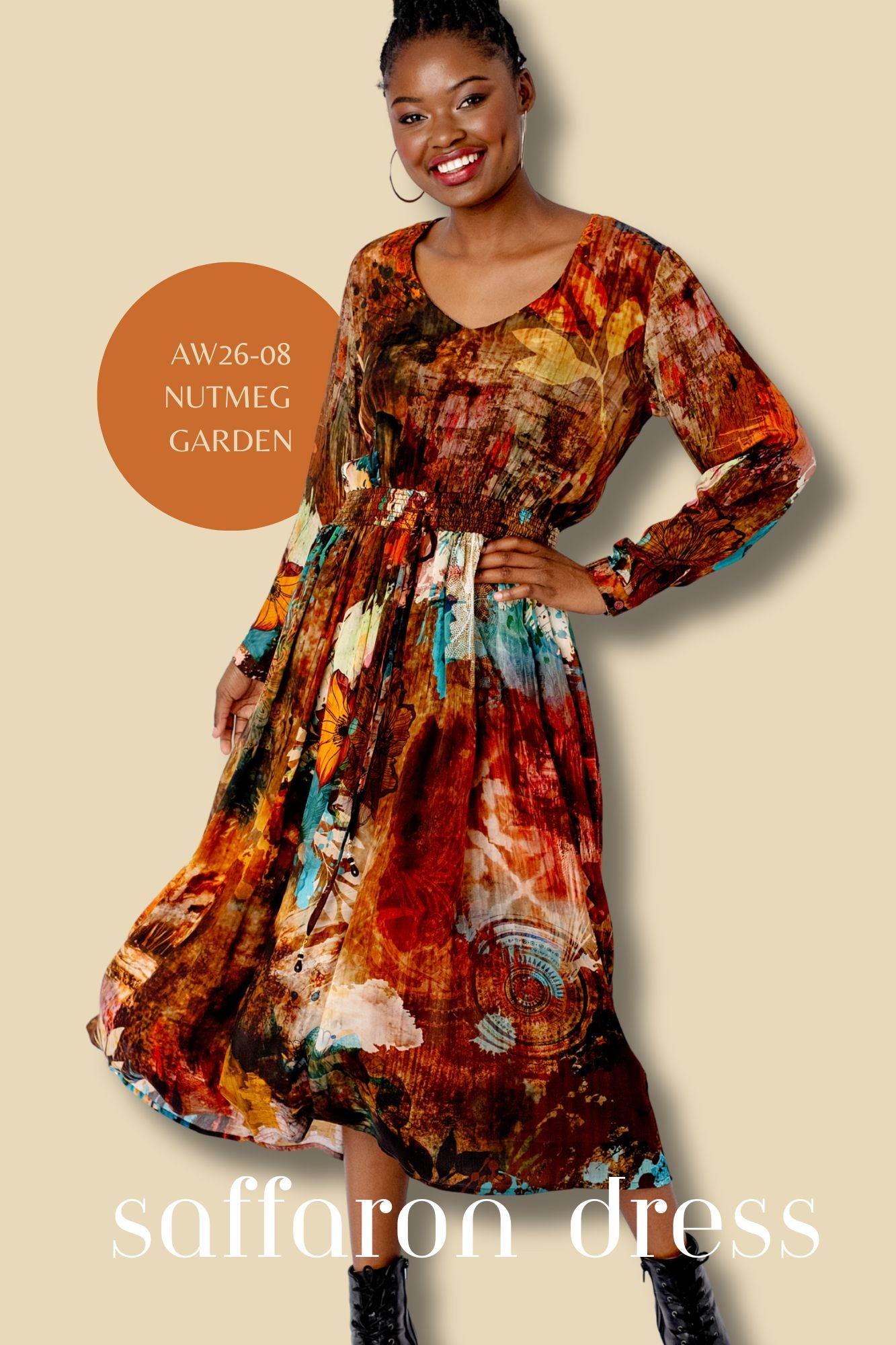 SAFFARON DRESS IN NUTMEG GARDEN