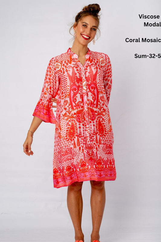 Symphony Dress in Coral Mosaic