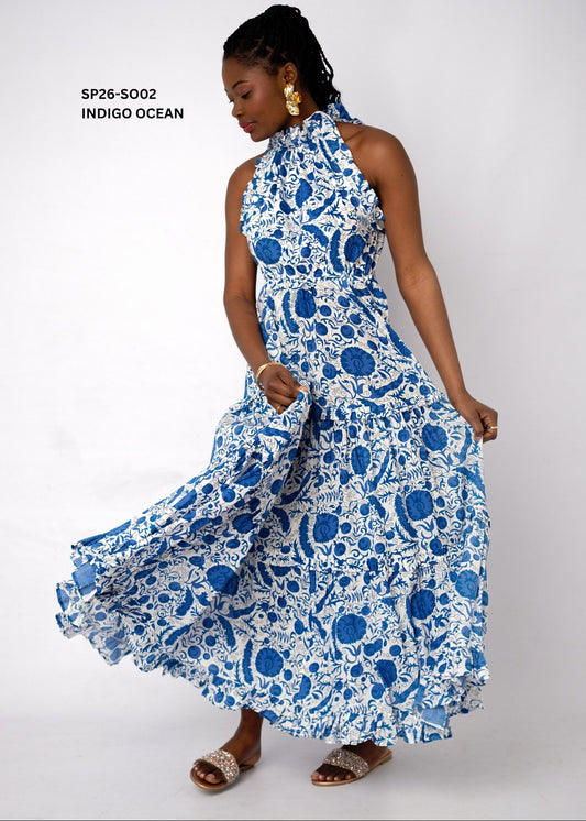 Zola Tiered Cotton Halter Dress – Indigo Ocean