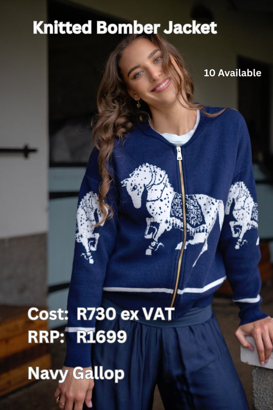Knitted Bomber Jacket in Navy Gallop
