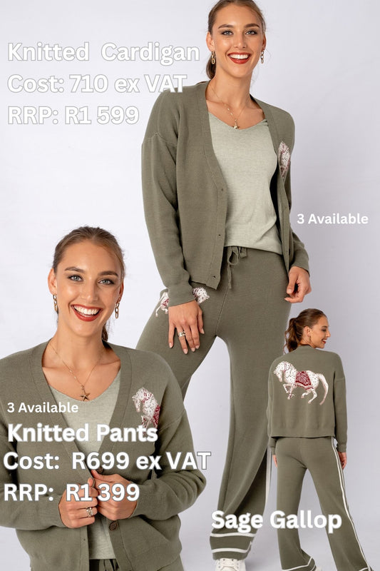 Knitted Pants Set in Sage Gallop