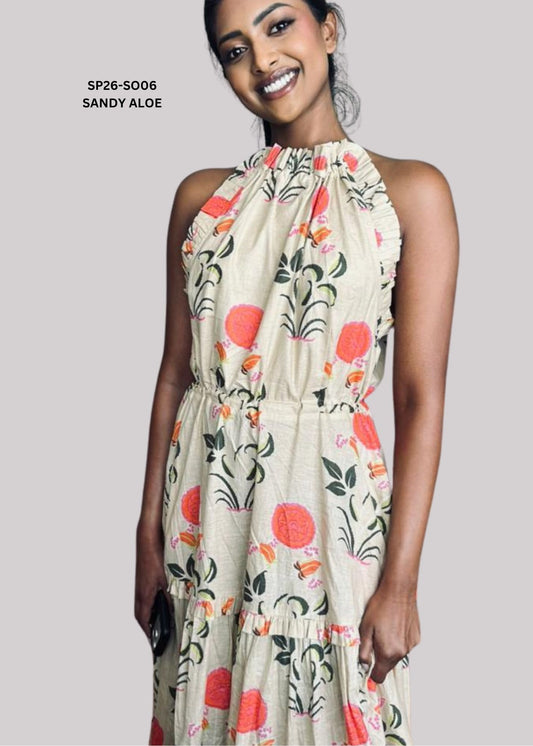 Zola Tiered Cotton Halter Dress – Sandy Aloe