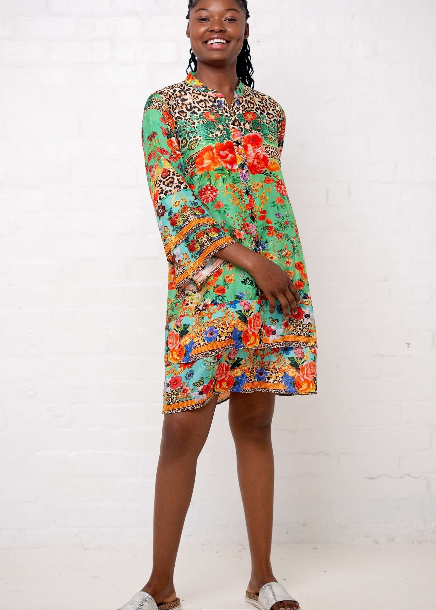 Symphony Dress in Green Animal and Flower Print