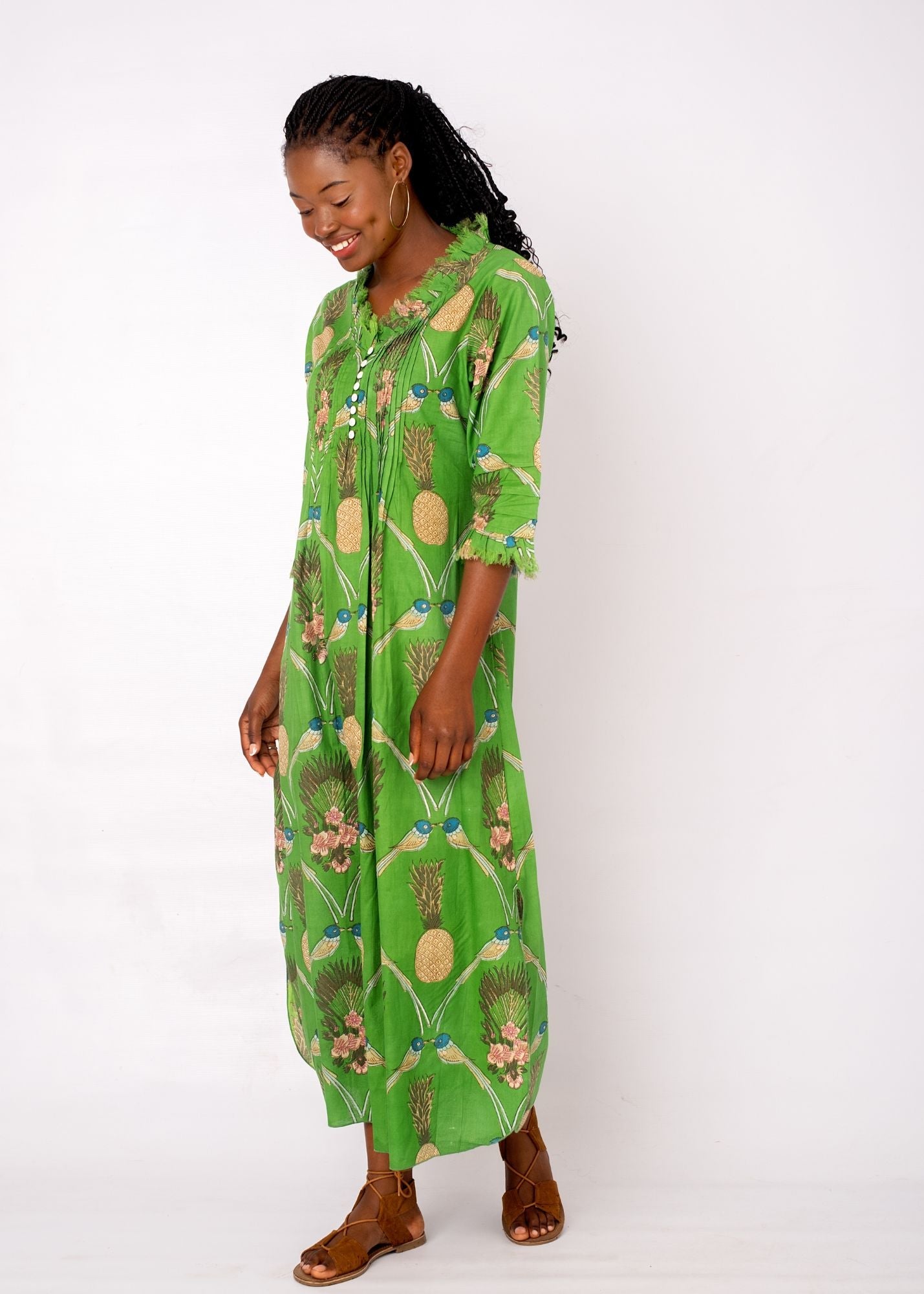 Sarah Dress with Frill in Green Pineapple