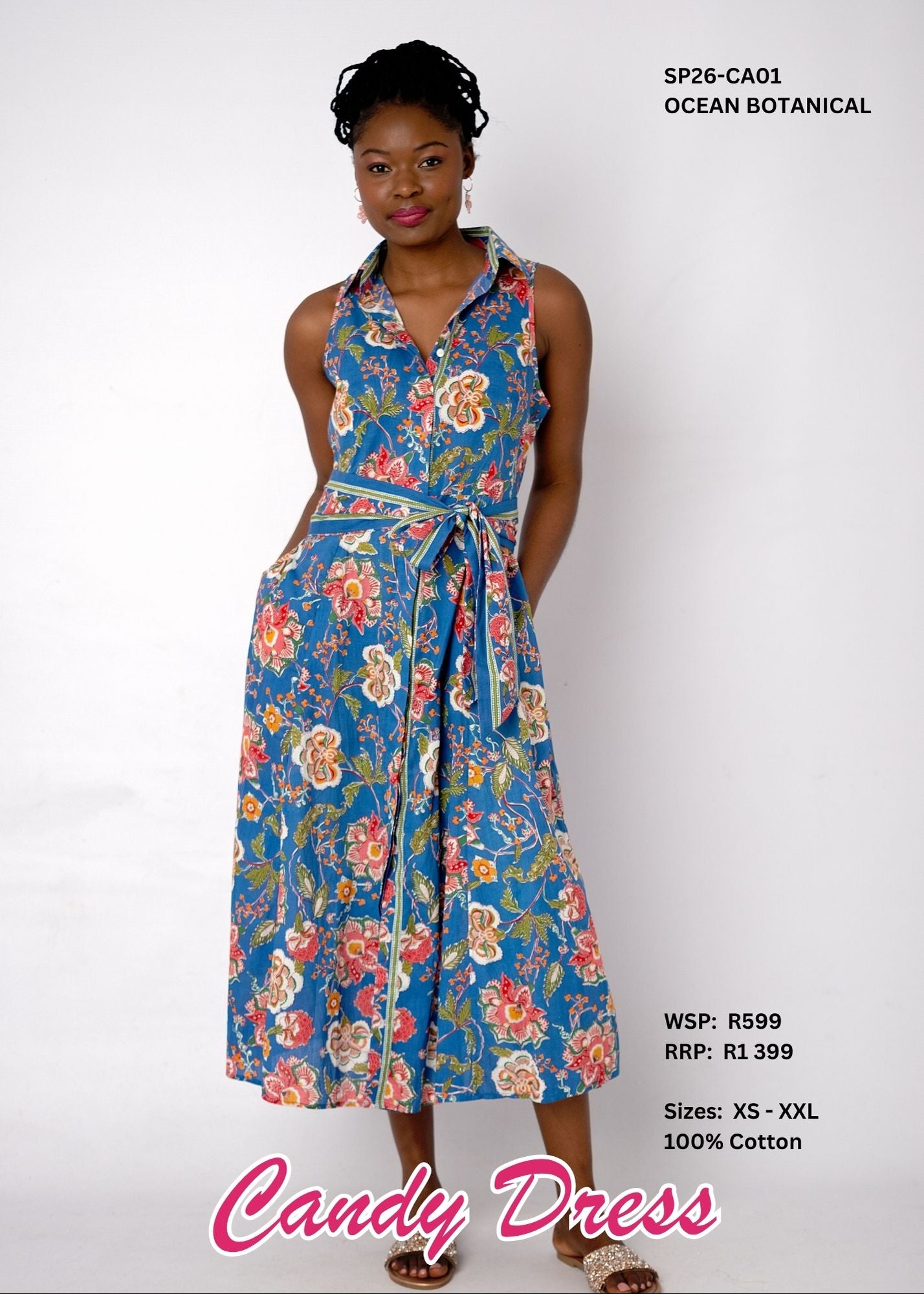Candy Sleeveless Cotton Shirt Dress – Ocean Botanical