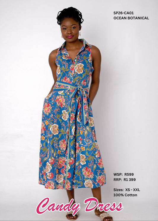 Candy Sleeveless Cotton Shirt Dress – Ocean Botanical