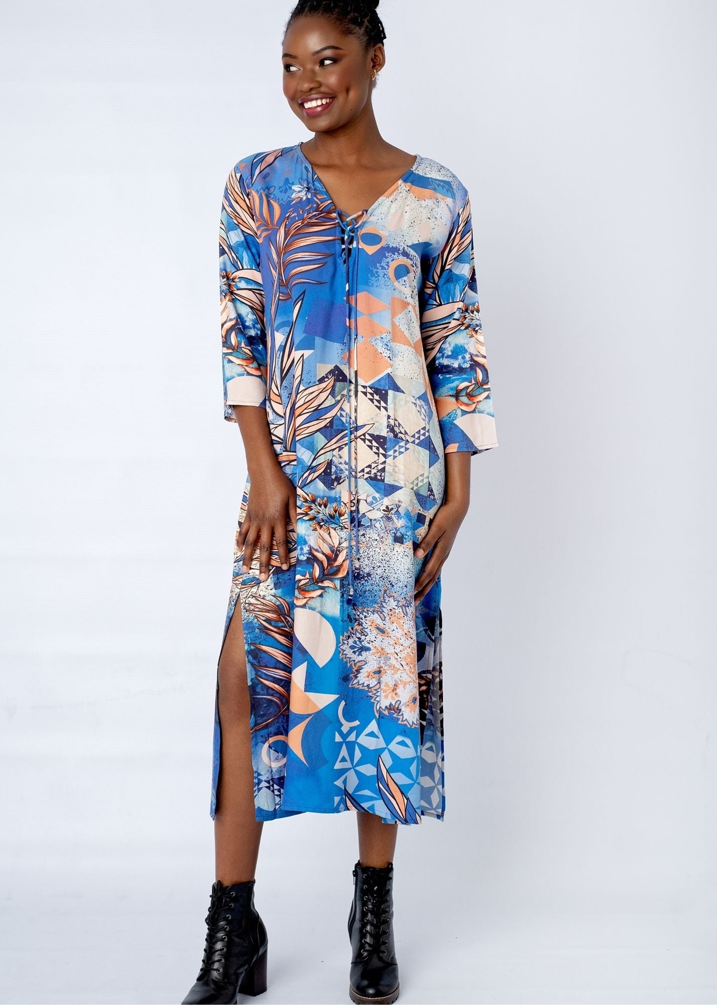 Angelica Dress With Straight Sleeve in Spice Route