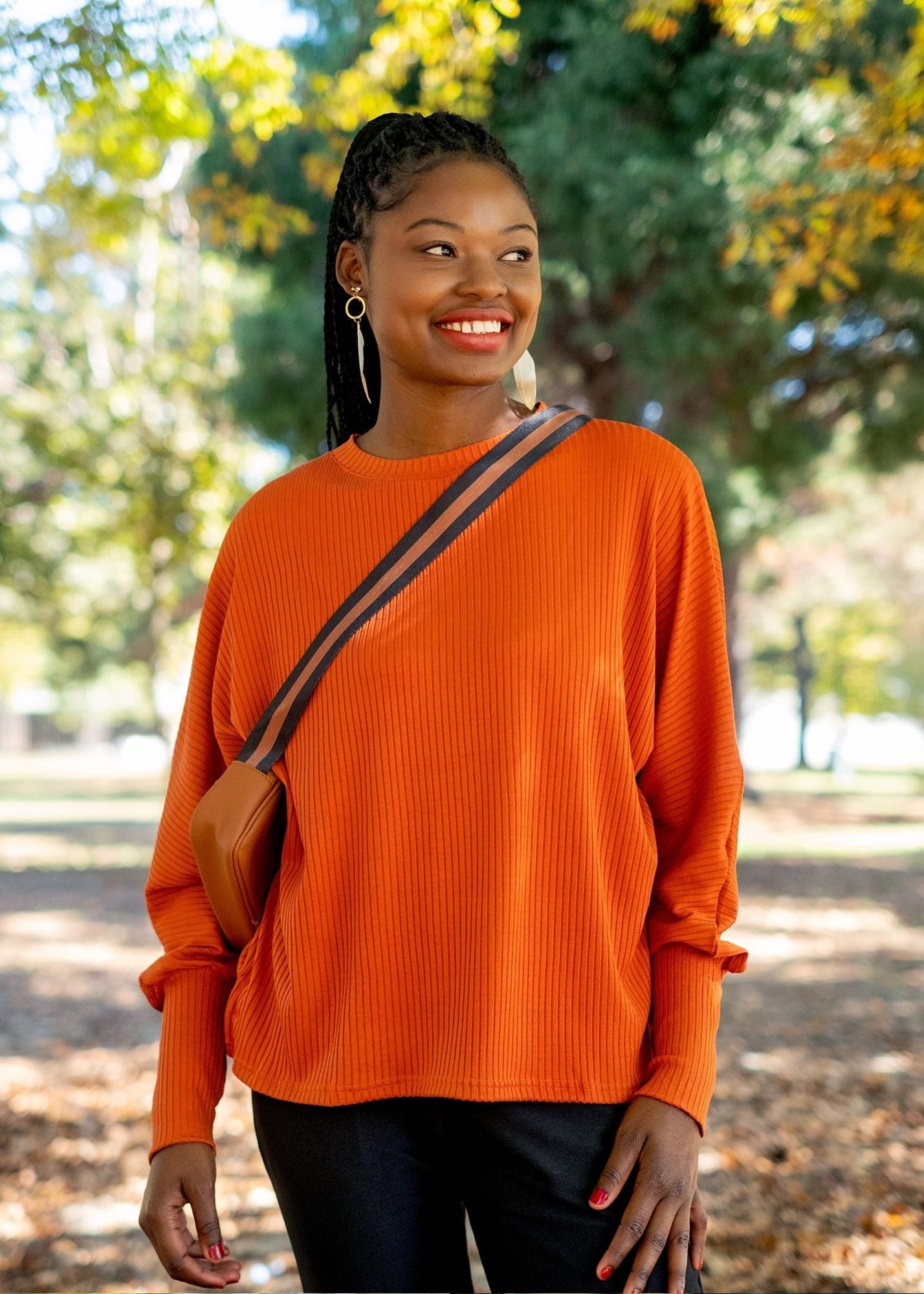 Round Neck Sweater Top,  Rust