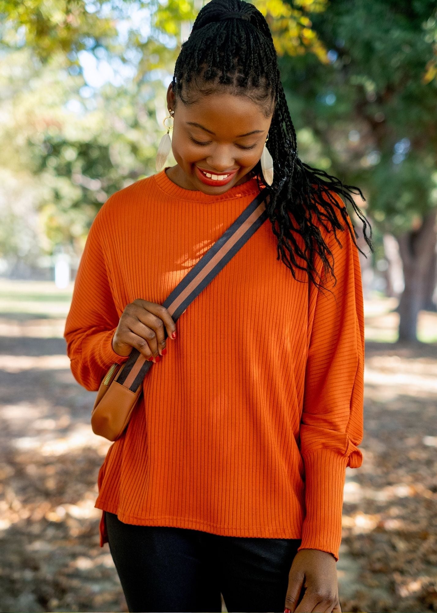 Round Neck Sweater Top,  Rust