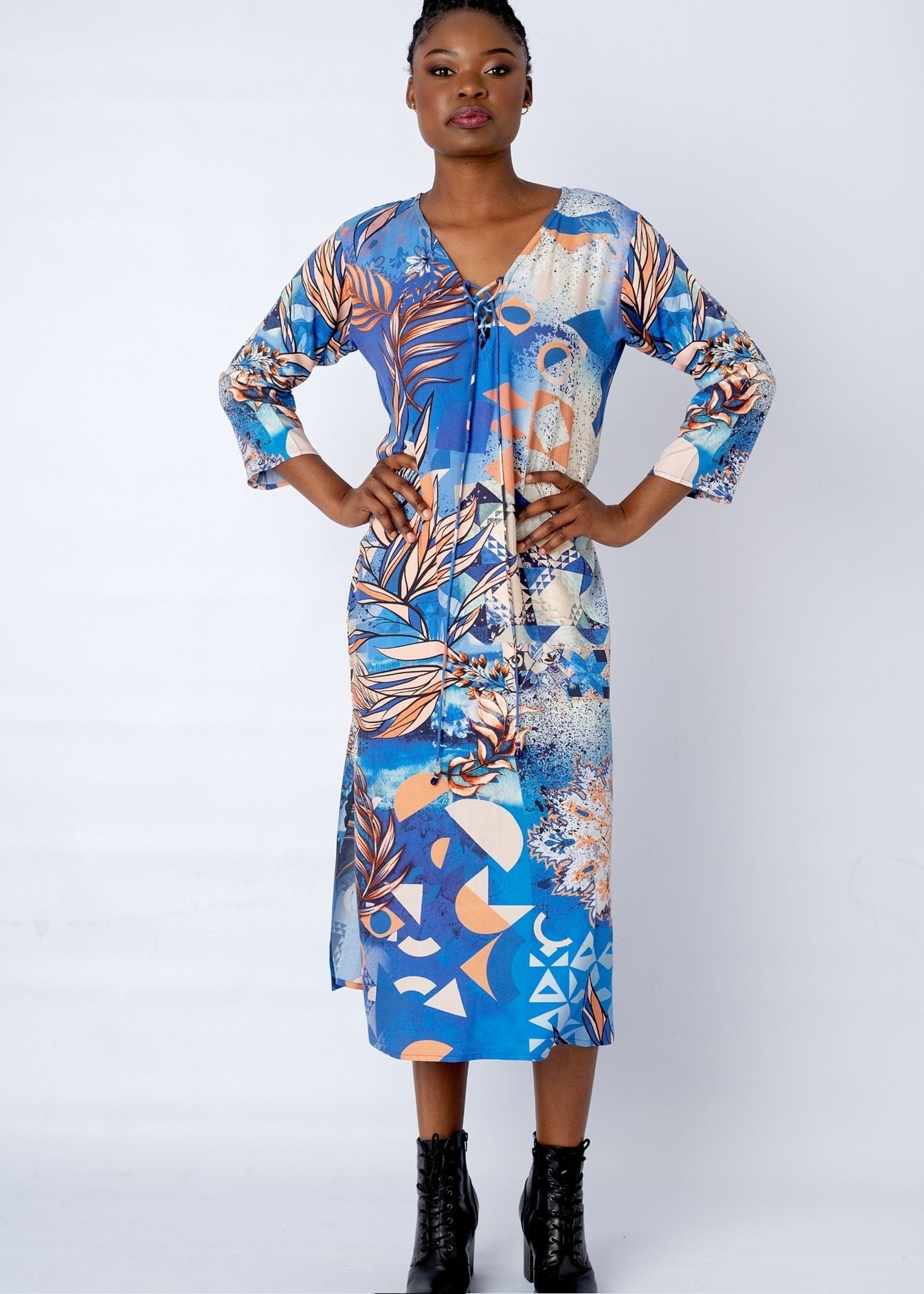 Angelica Dress With Straight Sleeve in Spice Route