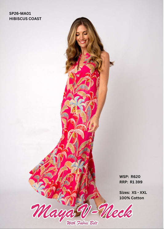 Maya V-Neck Cotton Maxi Dress – Hibiscus Coast