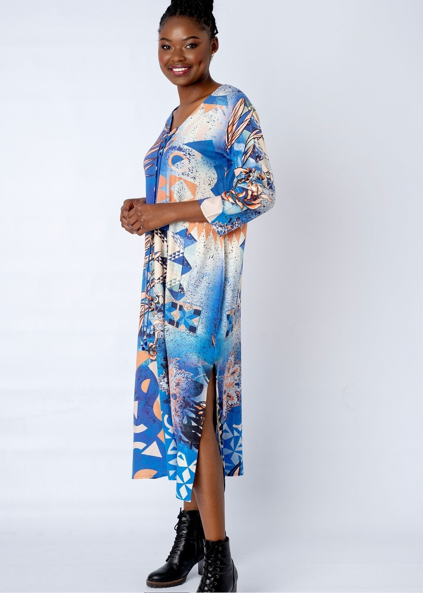 Angelica Dress With Straight Sleeve in Spice Route